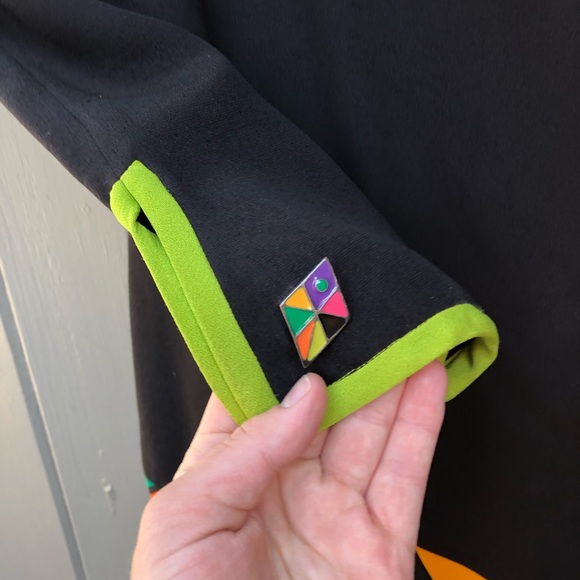 Vintage Black Neon Geometric Long Sleeve Tunic Dress by Kathryn Dianos Size 12 - Picture 3 of 8